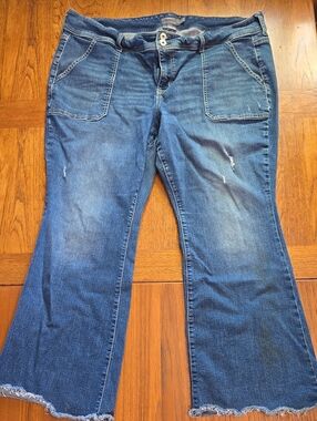 Women's Blue Distressed High-rise Flare Jeans